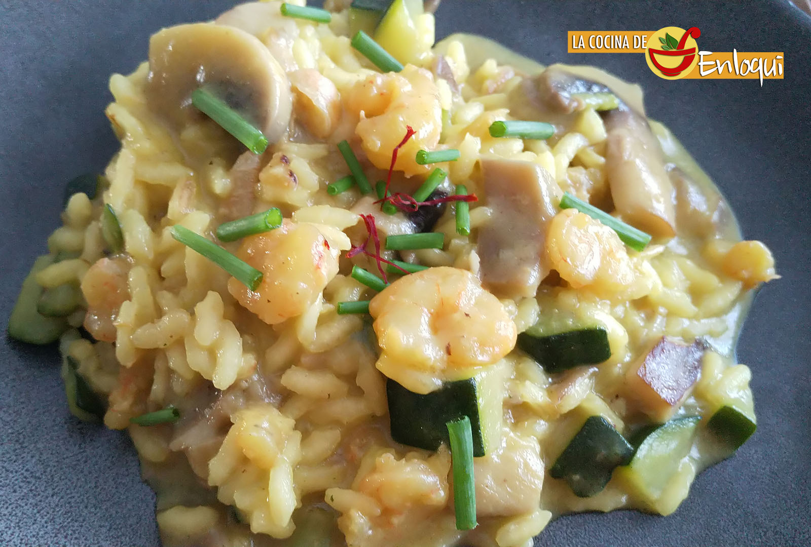 Risotto con calabacín y gambas
